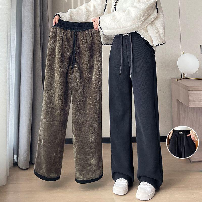 Winter Wide Leg Pants Women Autumn Plush Pants Women Extra Thick Lamb Fleece Warm Straight Korean Pants Joggers Women