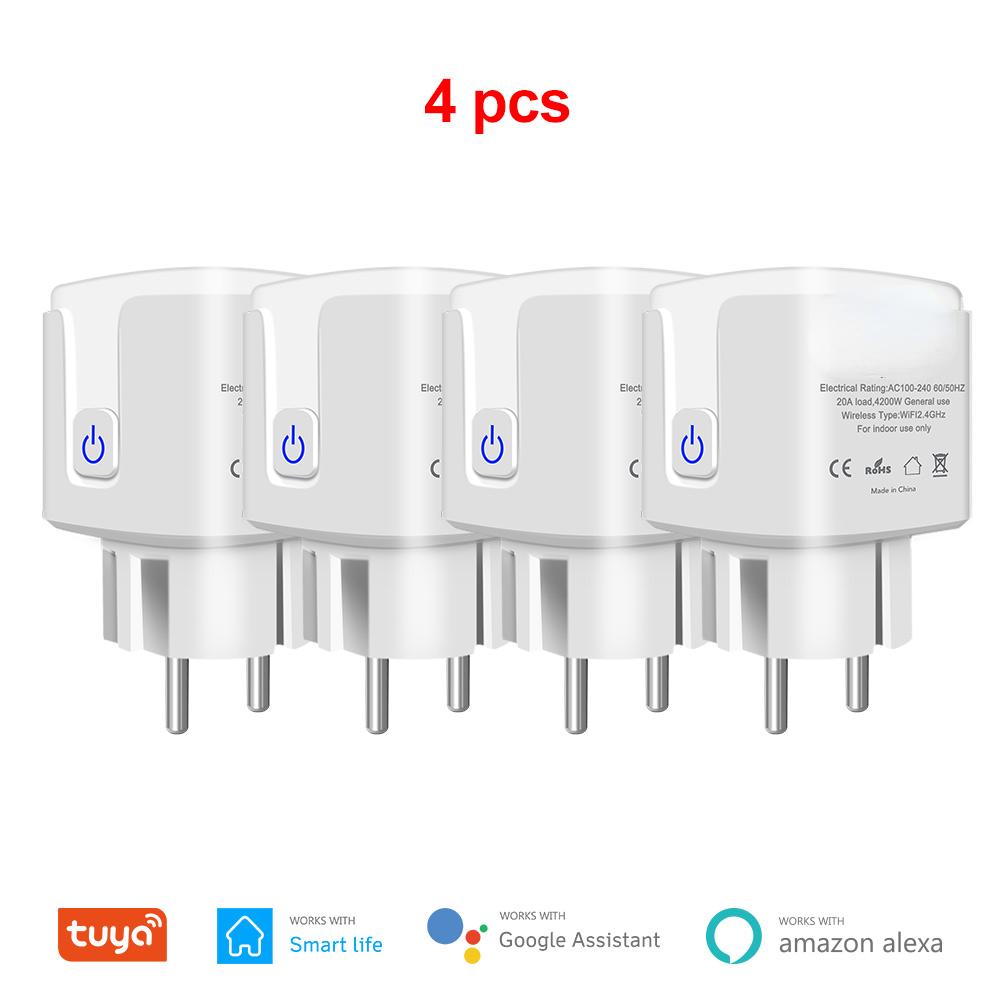 Умная розетка Tuya Wi-Fi, 20 А, умная розетка европейского стандарта с функцией таймера монитора мощности, 4200 Вт, совместимая с Alexa Google Home