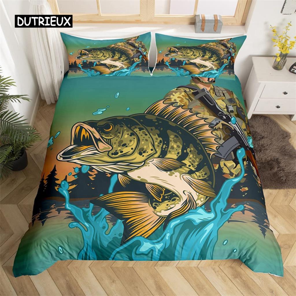 Пододеяльник с изображением рыбы-меч «Марлин» Kawaii Marine Life, комплект постельного белья из микрофибры, тема океана, большая рыба-щука, пододеяльник для односпальной кровати, двуспальная кровать