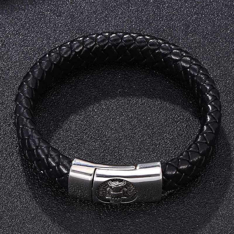 Fashion Men OWL Leather Bracelet Stainless Steel Clasp Fashion Bangles Jewelry Pulseras Hombre