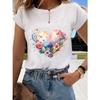 Floral Sweet and Cute Fashion Printing Women's O-neck Clothes T-shirt Short-sleeved Casual Daily Top