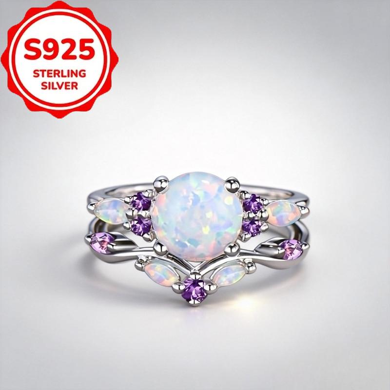 Elegant 925 Silver Synthetic Inlaid Opal Beautiful Ring - Uniquely Designed High-Quality Jewelry Perfect Gift