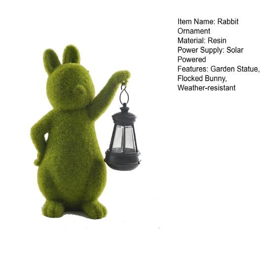 Садовая статуэтка кролика на солнечной батарее, скульптура кролика из смолы с флокированным узором и фонарем, светильник кролика на солнечной батарее для патио, двора, наружного декора, подарок на новоселье