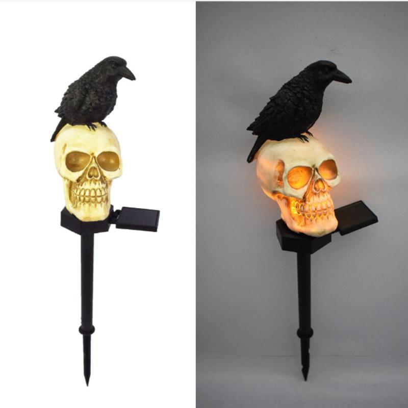800MAH Solar Resin Halloween Crow Skull Light Outdoor Waterproof LED Light Balcony Holiday Lawn Lamp Garden Decor Decorative Light