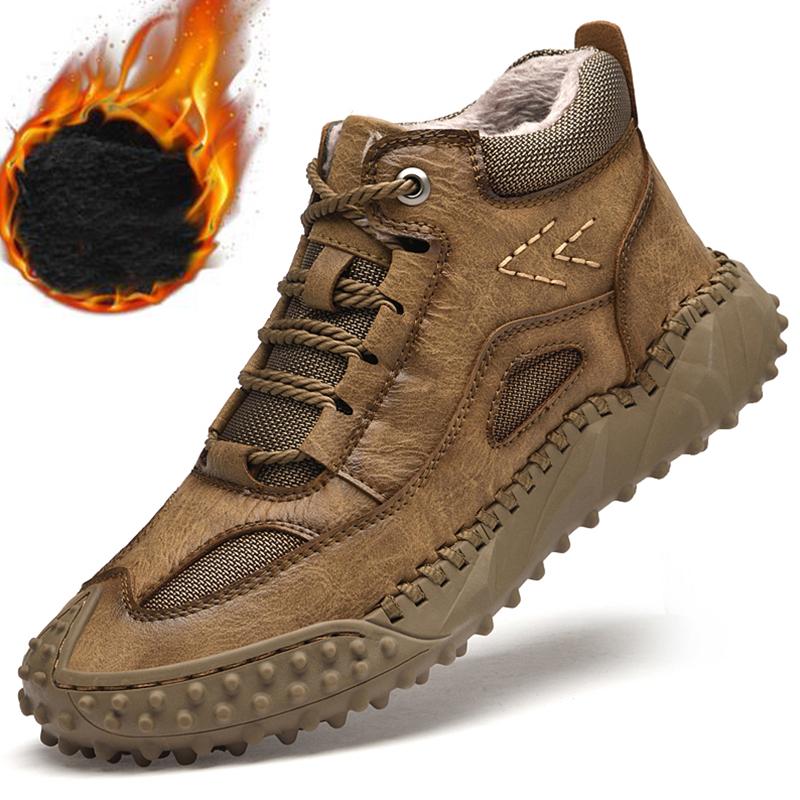 Повседневные кроссовки ручной работы, лоферы, повседневная обувь, высокие кожаные зимние спортивные ботинки для мужчин, мягкие и удобные нескользящие ботинки с хлопковой подкладкой