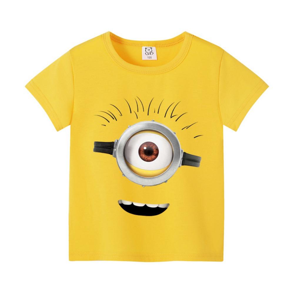 Cartoon Minion Print Summer Children's Sports T-shirt Loose and Comfortable Tops for Boys and Girls