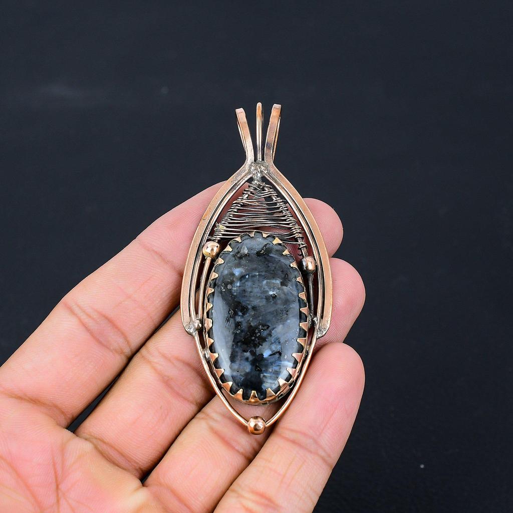 Larvikite Gemstone Pure Copper Wire Wrapped Handmade Jewelry Pendant