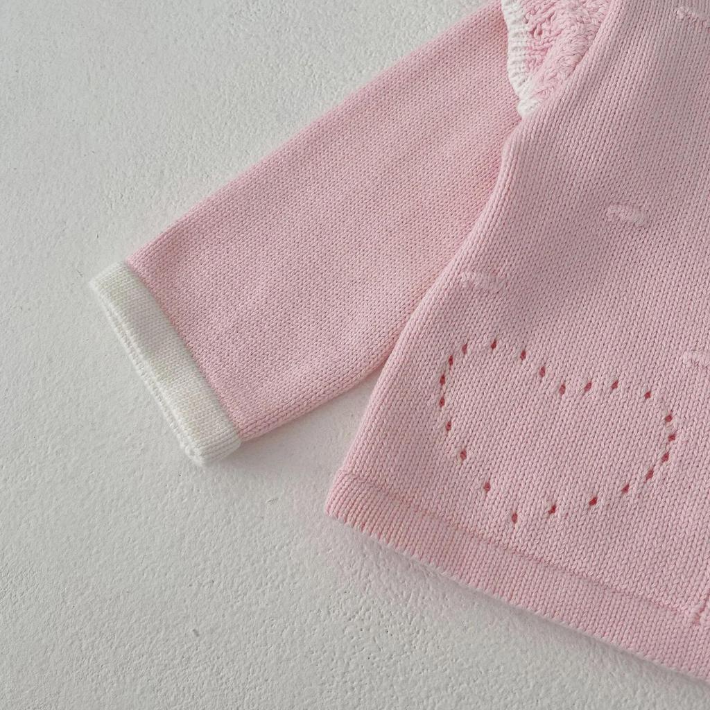 2024 Autumn Infant & Toddler Girls' Pink Knitted Jacket with Pink Ruffle Skirt Pants Set