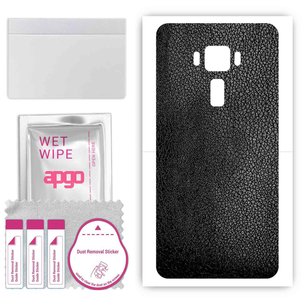 apgo Protective Skin Sticker for the Back Compatible with Asus Zenfone 3 ZE552KL, Wrap Film, Foil, Vinyl - Pattern Black Leather