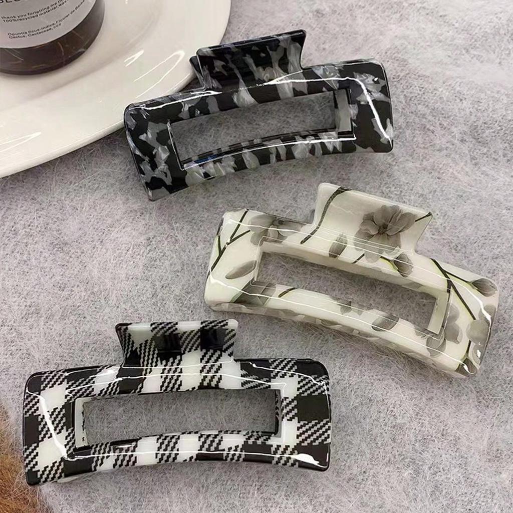 1 шт. черно-белая клетчатая квадратная заколка-краб, большая заколка-акула для волос с пластиной на затылок,