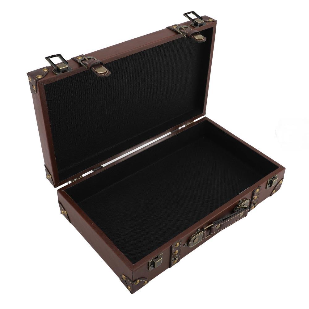 Wood Vintage Suitcase Brown Wooden Storage Box Multi-purpose Organizer Home Organization