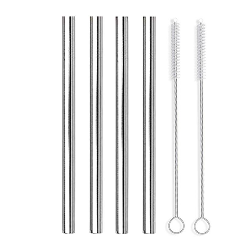 4 шт. 12 мм Металлические соломинки для питья Многоразовые Набор соломинок из нержавеющей стали 304 со щеткой Соломинка для чая с пузырьками Смузи Аксессуар для вечеринки в баре