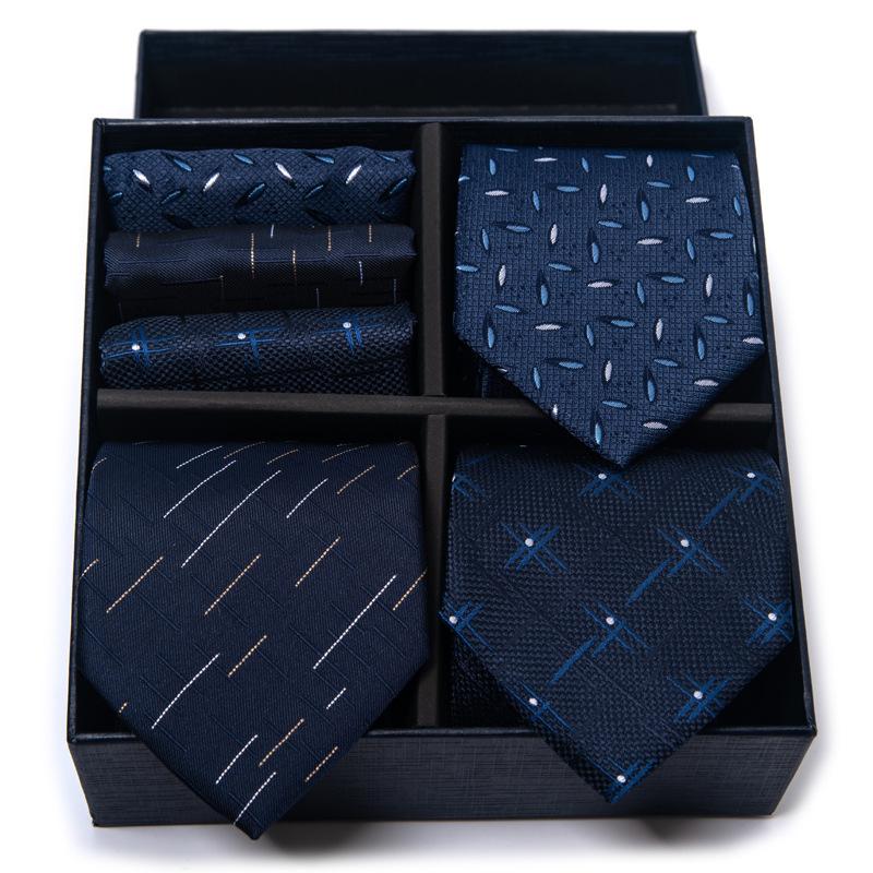Men'S Gift Box Set Tie Fashion Business Net Color Jacquard Tie Square Scarf