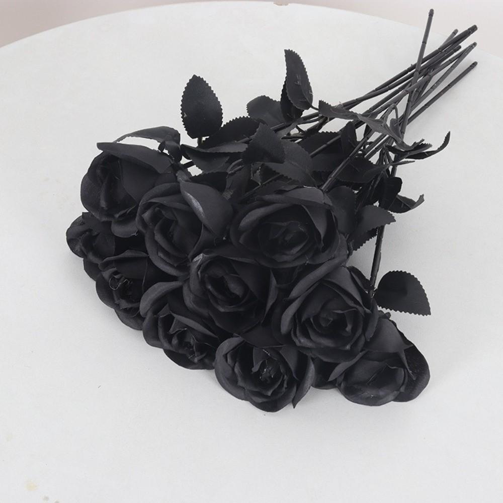 Black and White Roses Cemetery Roses Long Stem with Leaves Black Bouquet
