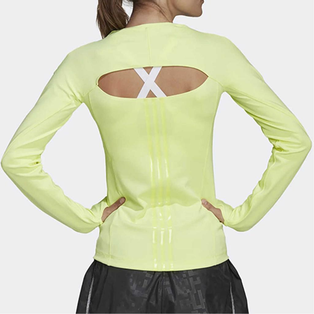 Adidas Fashion Hollow Sports Round Neck Striped Slim Fit Breathable Long Sleeve Gym Top Women Tops HB1442