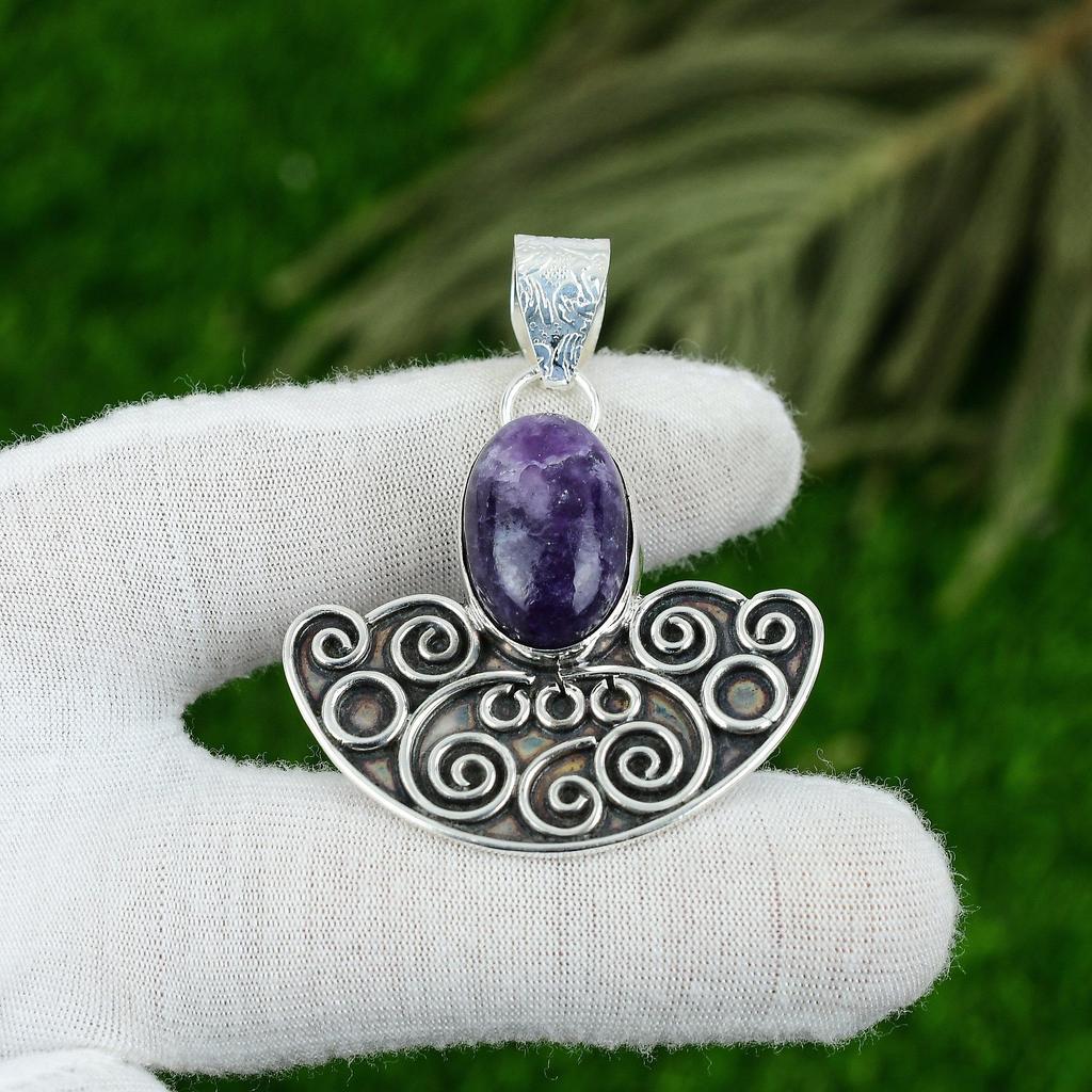Sisters Day Deal Natural Lepidolite 925 Sterling Silver Bezel Birthday Pendant