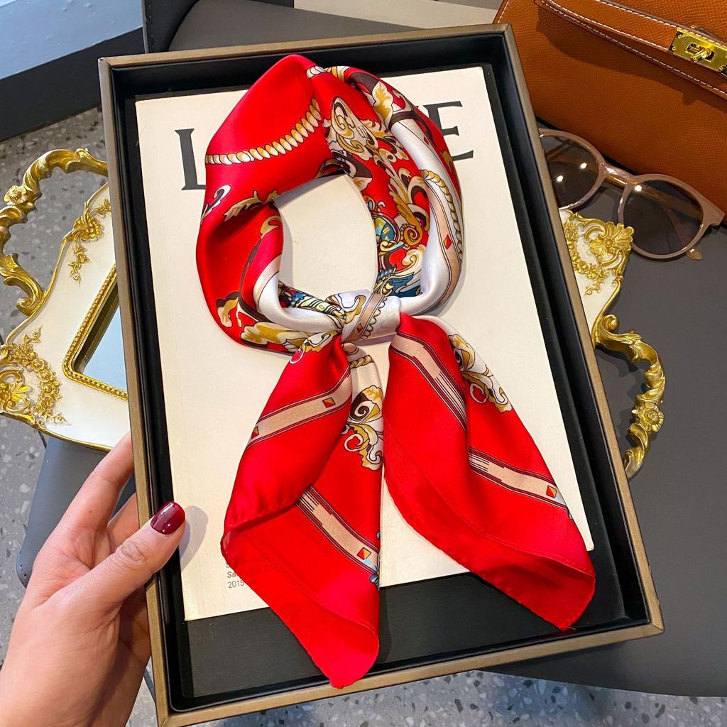 Small Silk Scarf Women'S Versatile High-End Decorative Square Scarf Professional Small Scarf Simulation Silk Korean Version Streamer Bag