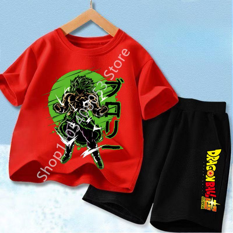 Anime Dragon Ball Z Boy Polyester T-shirt Goku Children CosPlay Short Sleeve Shorts with Pocket Beach Pants Breathable Kids Suit