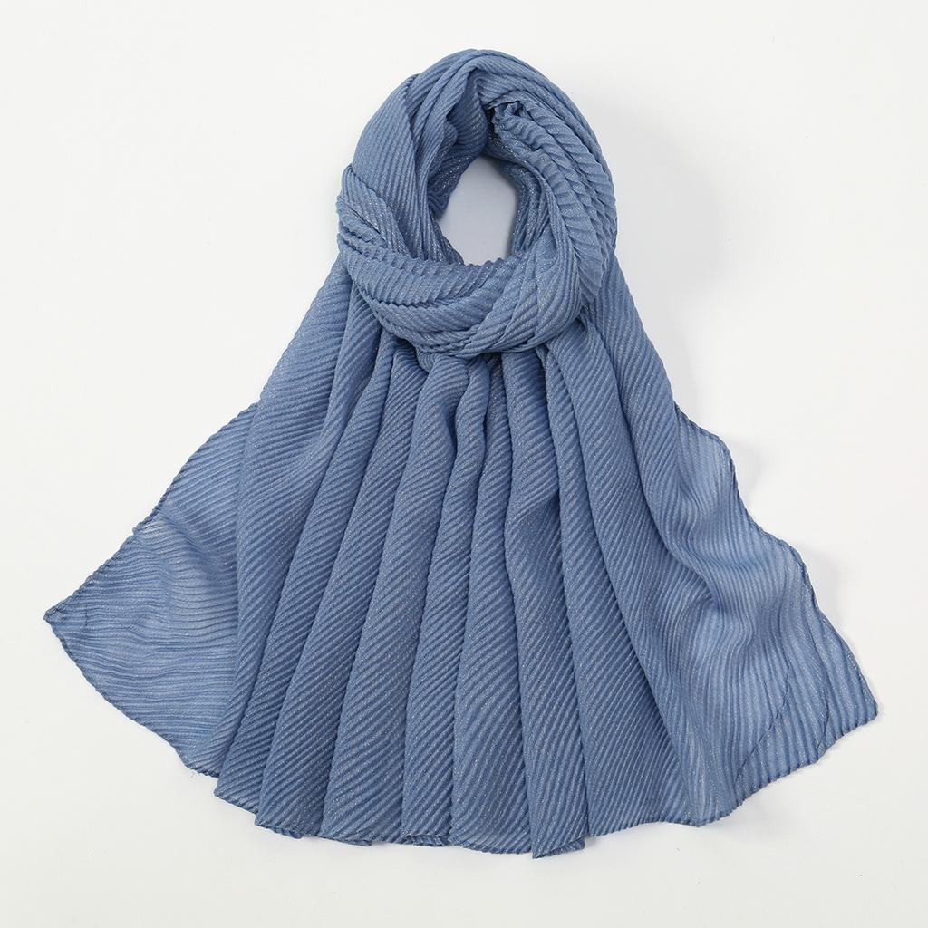 Big Size Pleated Shimmer Cotton Hijab Scarf For Women Muslim Long Shawls Solid Headscarf Wraps Islamic Headband Turban 180*90cm