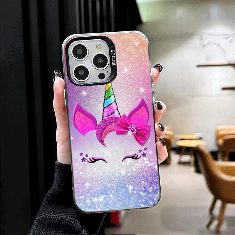 Розовый Единорог Радуга Ударопрочный Чехол для Телефона для iPhone 17 Air 16 16E 15 Pro Max 14 Plus 13 Mini 12 Задняя Крышка Противоударный Fundas
