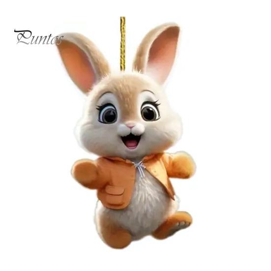 Bunny Christmas Ornaments Christmas Tree Ornaments Little Rabbit Pattern 2D Flat Acrylic Decorative Pendant Interior Rearview Mirror Hanging Ornament