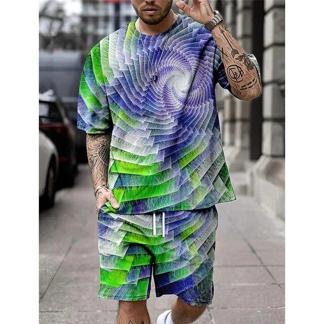 New Men's Shirt Set Shorts And T Shirt Set Sport Designer Casual Shirt Optical Illusion Abstract Graphic Prints T-Shirt Outfits