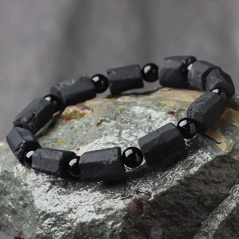 Браслет из натурального черного турмалина | Защита энергией необработанного кристалла | Щит от ЭМП-излучения | Заземляющий целебный камень | Украшение для балансировки чакр