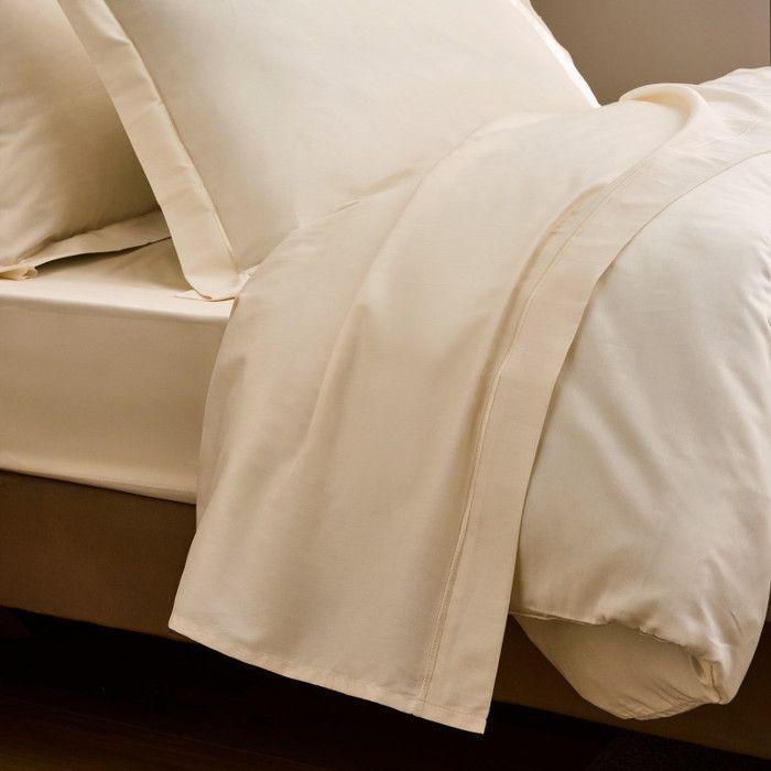 Drap Housse "Prestige" 100% Satin de coton Peigné 120 fils /cm² Coton Pur - Prestige Crème - 180 x 200 cm bonnet de 30 cm