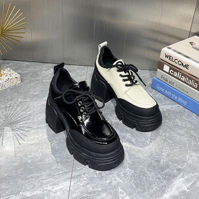 Модная женская обувь Lefu 2024 года, осень, новые туфли на толстой подошве, кожаные туфли на шнуровке, повседневные туфли на платформе