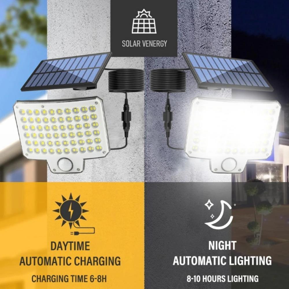 Уличный сплит-светильник на солнечной батарее 210 светодиодов, настенный светильник с датчиком движения, 3 режима, дистанционное управление прожектором для настенных светильников для патио, гаража