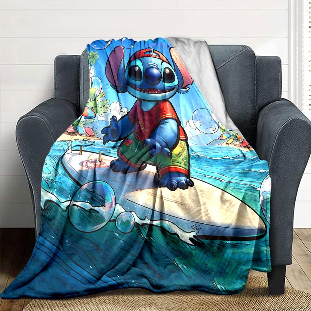 Stitch Island Adventure Flannel Blanket Super Soft Warm Cozy Blanket For Sofa Bed Office Travel Allseason Home Decor Gift