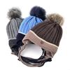 Warm Children Hat Scarf Set Winter Thick Knitted Faux Fur Pompom Beanie Boys Knit Kids Baby Hats Set