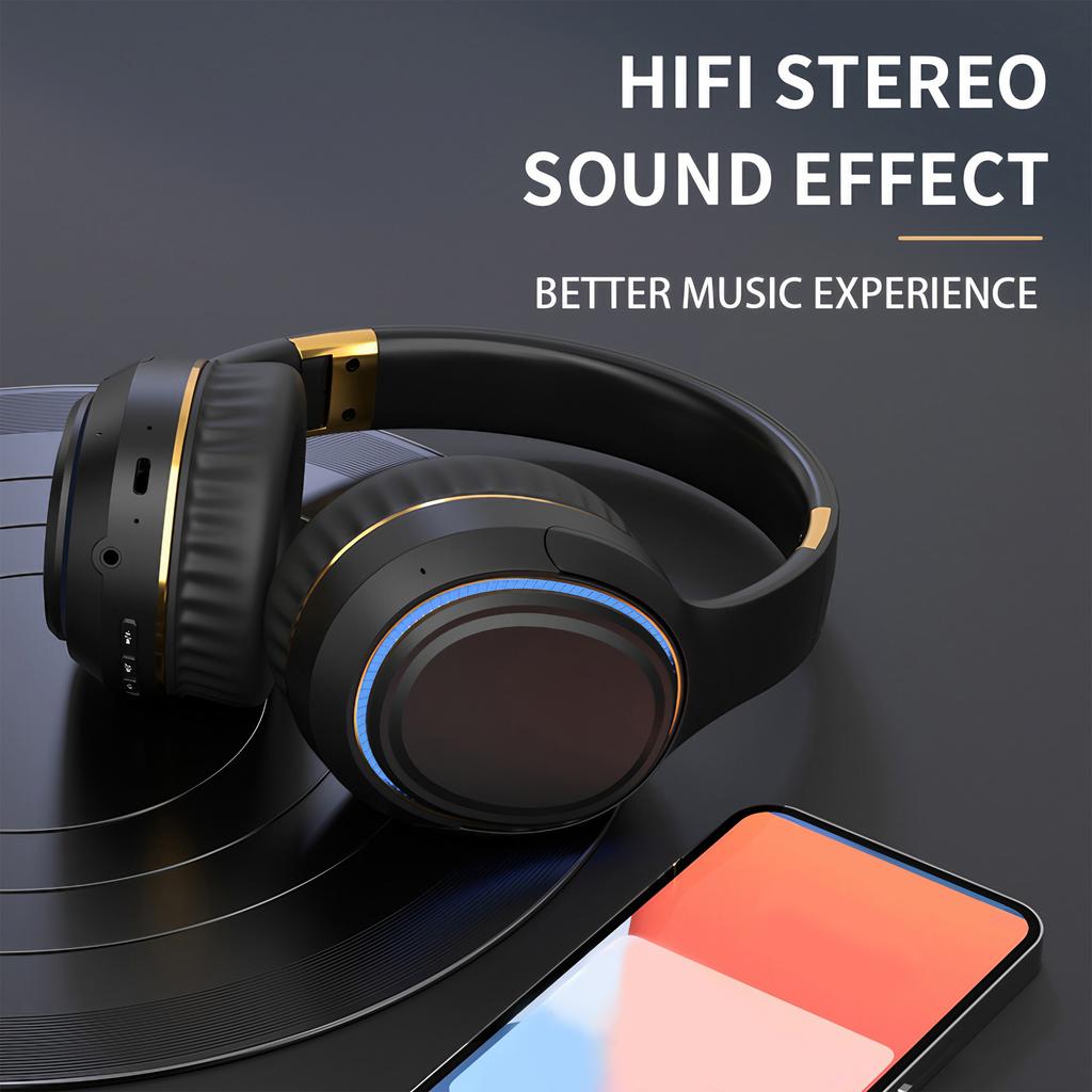 Wireless Foldable Over-Ear Bluetooth Headphones with Wired Option and Breathing Light for Gaming Music Sports Use