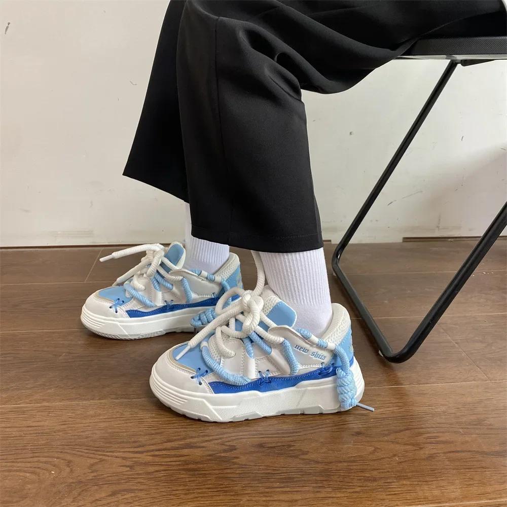 Women's Sneakers Thick Sole Lace Up Flats Breathable Mesh Trainers Sneakers Casual Shoes Spring Autumn Couple Tennis Sport Shoes