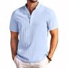 New Men's Vintage Cotton and Linen Striped Henry Casual Loose Shirt
