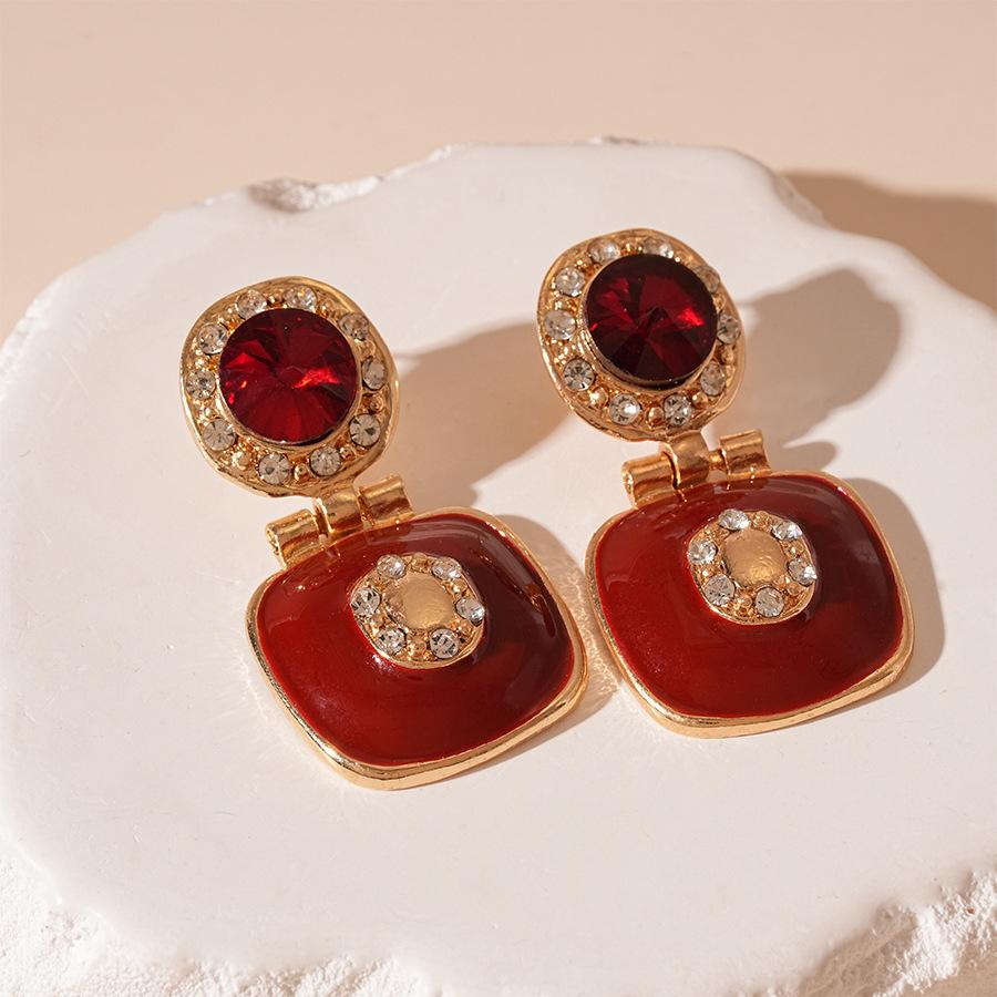 Digadagu Vintage Round Zirconia Dangle Earrings Stainless Steel Square Geometric Earrings Women New Wedding Zircon Accessories