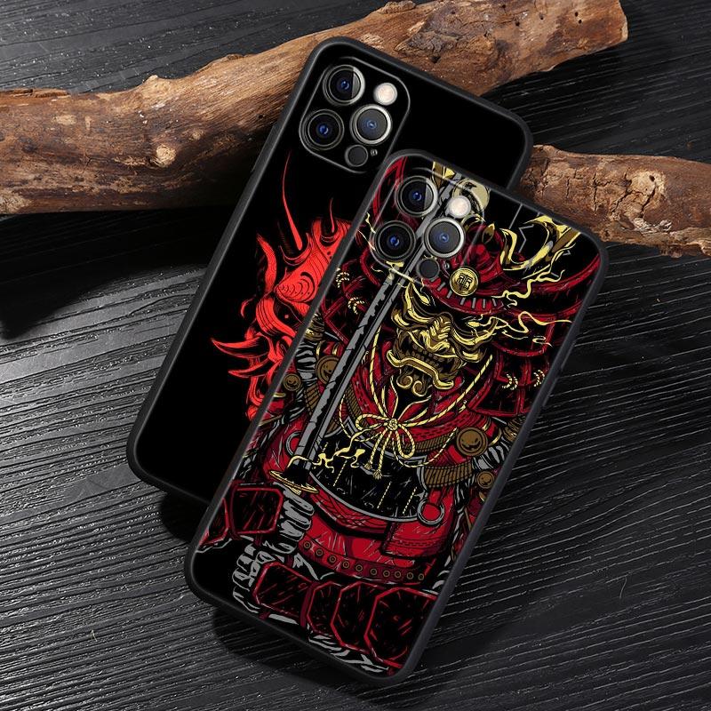 Япония Они Самурай Йокай Маска Дракон Искусство Черная Крышка Для Apple iPhone 15 13 14 12 11 Pro Max Mini XS 6 7 8 Plus Чехлы Мягкие Fundas