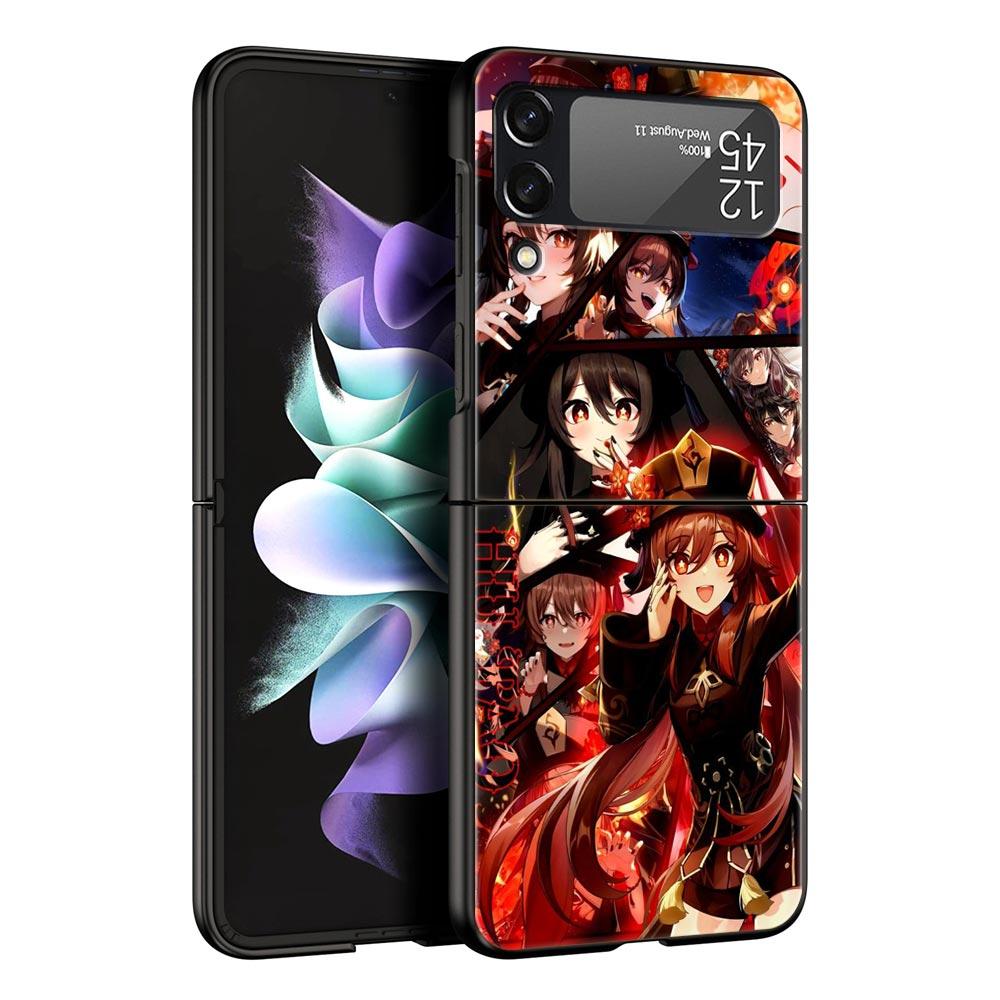 Чехол для телефона Samsung Galaxy Z Flip 3 4 5 Жесткий Черный Складной ПК Для Samsung Z Flip3 Чехол-оболочка Genshin impact ayato wanderer