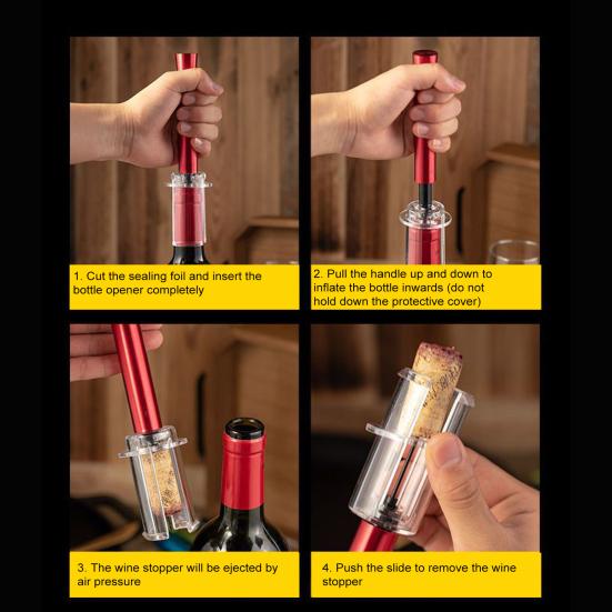 Набор штопоров для вина с воздушным давлением Эффективный штопор Открывалка для бутылок Miracle Air Pressure Pump Открывалка для бутылок с воздушным давлением Пневматический насос для извлечения пробок Набор штопоров для винных бутылок
