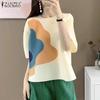 Women Summer Round Neck Short Sleeve Colorblock Blouses