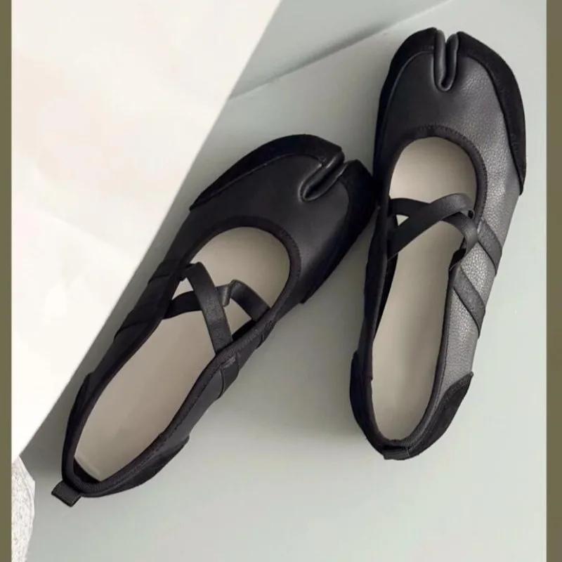 Черный Серебристый Красный Балетки Кроссовки Женские Разделенный Носок Балерина Таби Обувь для Ходьбы Женская Обувь Мэри Джейн Летняя