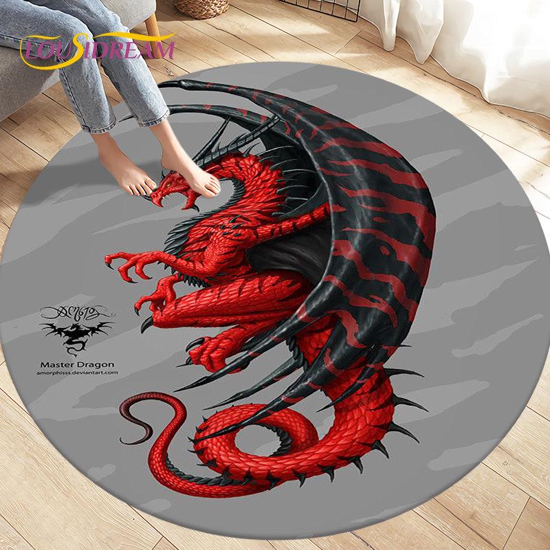 3D мультяшный коврик с загадочным драконом, круглый ковер для гостиной, спальни, украшение дивана, детский нескользящий напольный коврик для игр