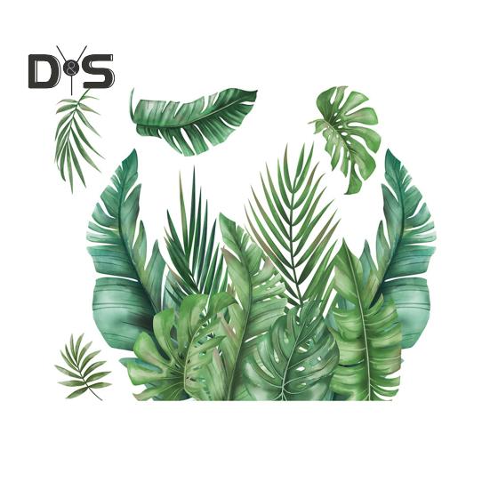 1 лист, наклейка для унитаза, самоклеящаяся, водонепроницаемая, без следов, зеленые листья растений, настенная наклейка, наклейка, декор для ванной комнаты, туалета