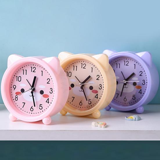 Будильник Милый Мультяшный Форма Бесшумный Движение Питание От Батареи Портативный Будильник Украшение Спальни