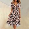 Women's Summer Fashion V-Neck Flared Dress Short Sleeve Floral Dresses