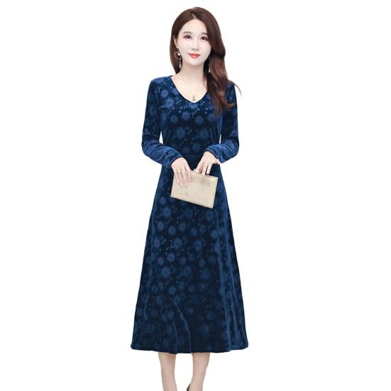 Женское осенне-зимнее платье с v-образным вырезом, плотное трапециевидной формы, облегающее платье длиной до середины икры с длинными рукавами и аппликацией, женское платье-миди