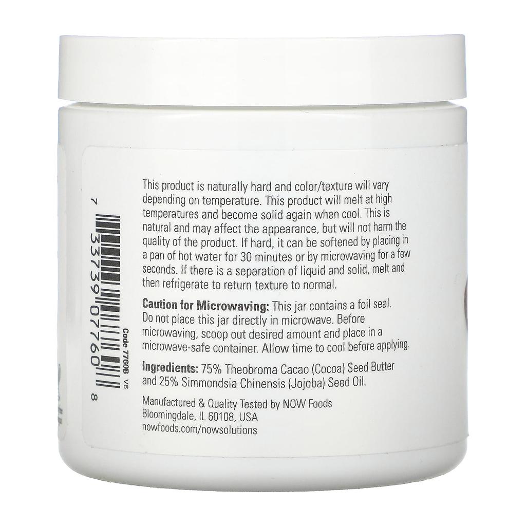 Now Foods Solutions, Cocoa Butter with Jojoba Oil, 6.5 Oz (184 Ml)