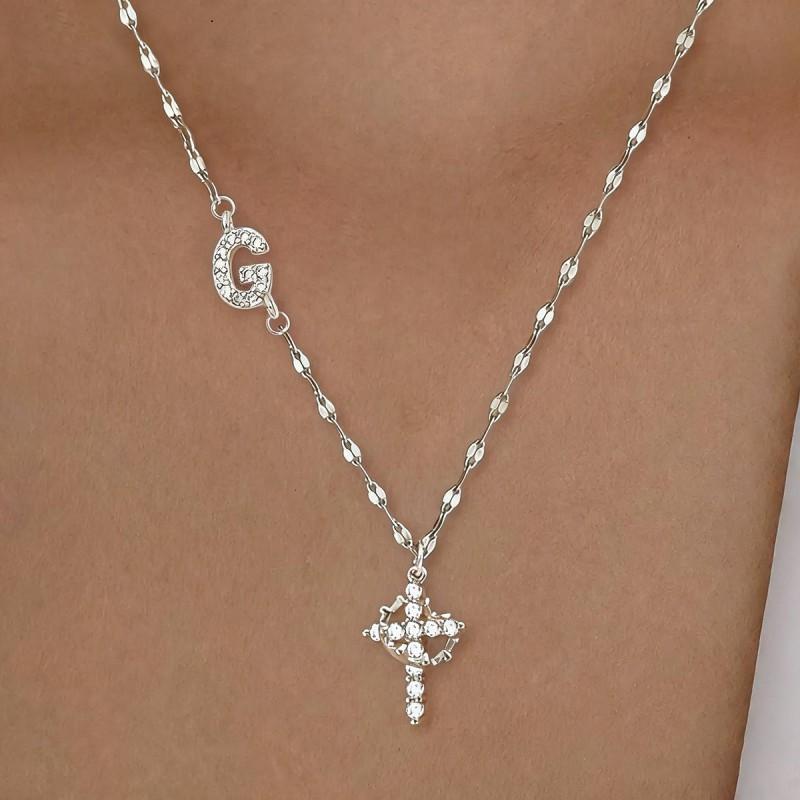 Cross Shape Letter Necklace Women Gold Plated Copper Pendant Versatile Fashion Jewelry