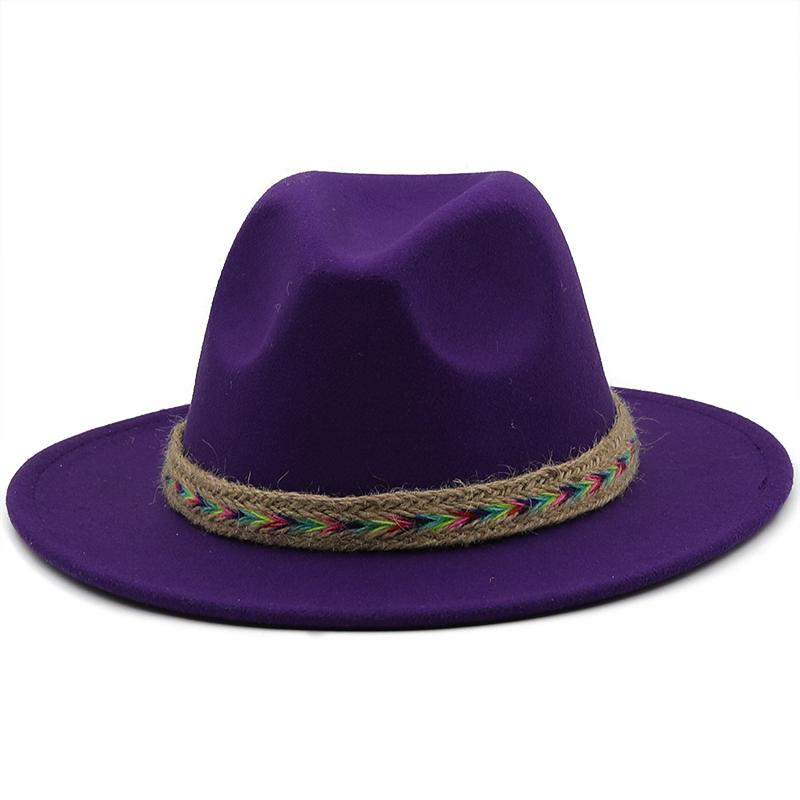 Women Men Woolen Fedora Hat With Leather Ribbon Gentleman Elegant Lady Winter Autumn Wide Brim Jazz Church Panama Sombrero Cap