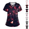 Women's Short Sleeve Stagger V Neck Valentine's Day Print Pocket Dry-nurse Top